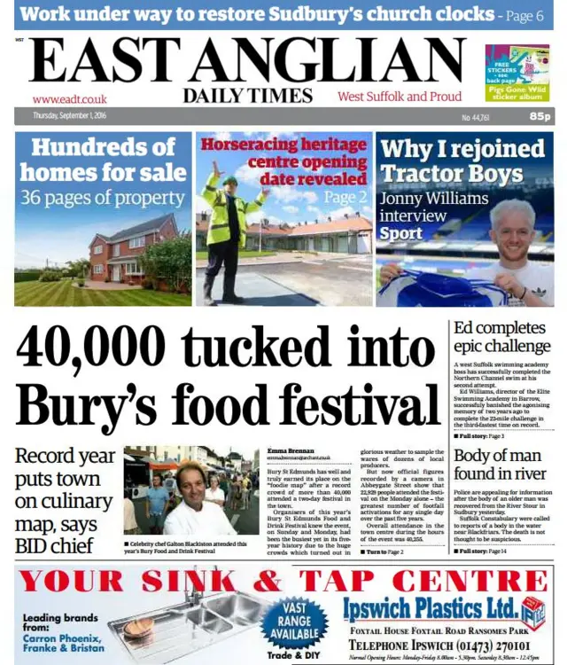 Front page of west edition, EADT