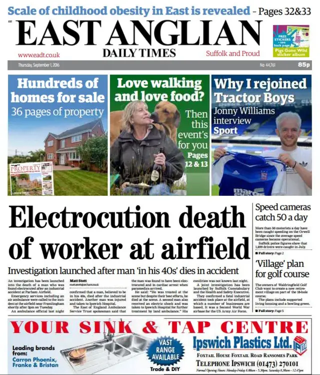 Front page of east edition, EADT