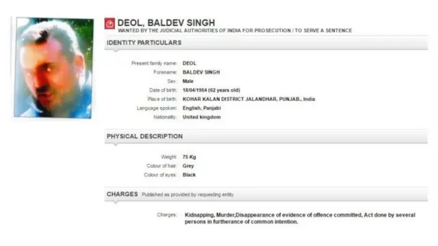 Interpol arrest warrant for Baldev Singh Deol