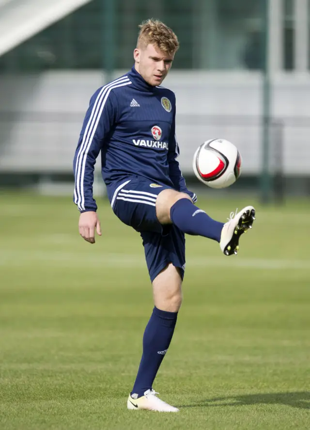 Chris Cadden in training with Scotland Under-21s