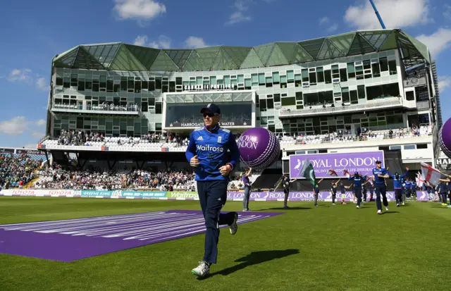 Eoin Morgan leads England out at Headingley