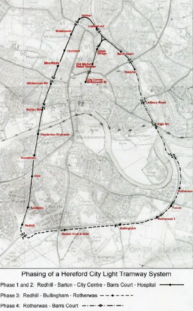 Hereford tram route plan