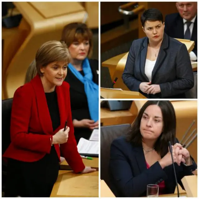 Nicolas Sturgeon will face questions from Ruth Davidson and Kezia Dugdale.