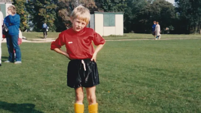 Tom Youngs in football kit as a youngster