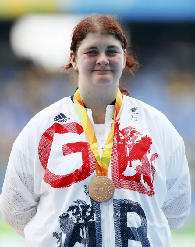 Sabrina Fortune being awarded her bronze medal