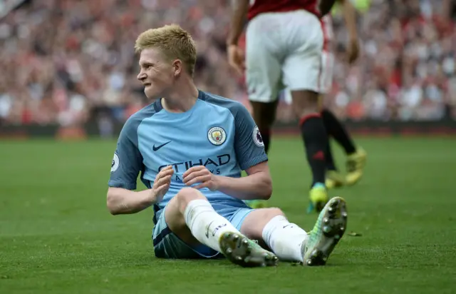 De Bruyne reacts after his missed chance