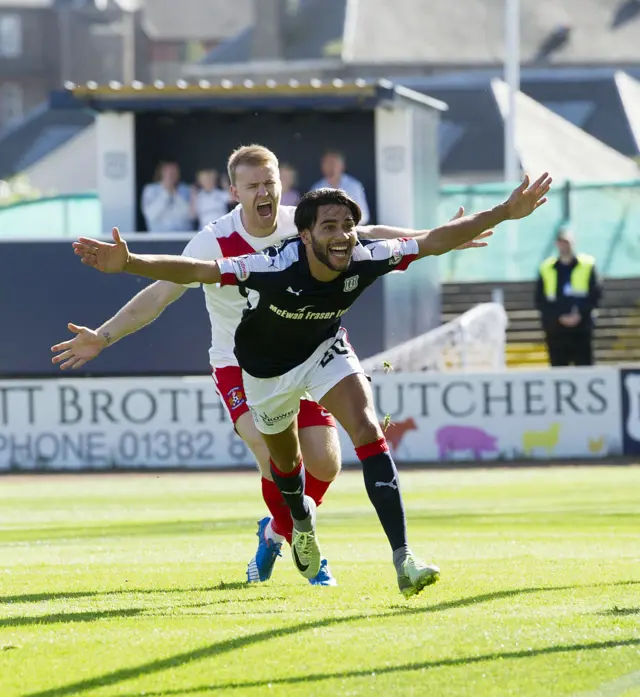 Faissal El Bakhtaoui celebrates his goal for Dundee against Kilmarnock