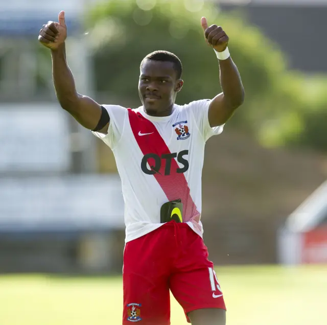 Kilmarnock's Souleymane Coulibaly salutes the travelling fans at full time