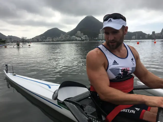 Tom Aggar on the Lagoa lake after reaching the AS single sculls final