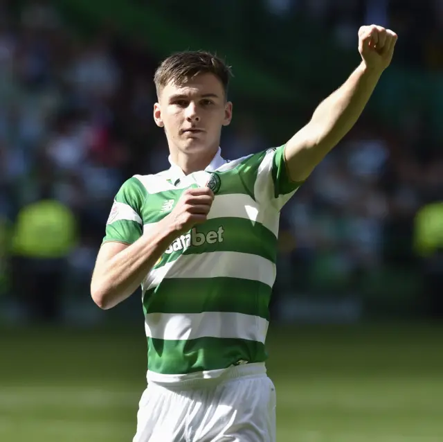 Celtic left-back Kieran Tierney was rarely troubled by Rangers