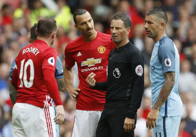 Wayne Rooney and Zlatan Ibrahimovic appeal for a penalty