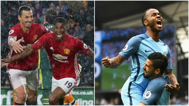 Marcus Rashford (left) and Raheem Sterling (right) celebrate