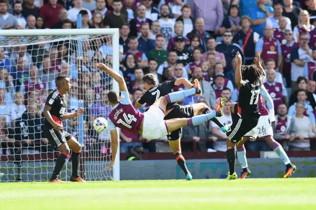 Rudy Gestede of Villa scores