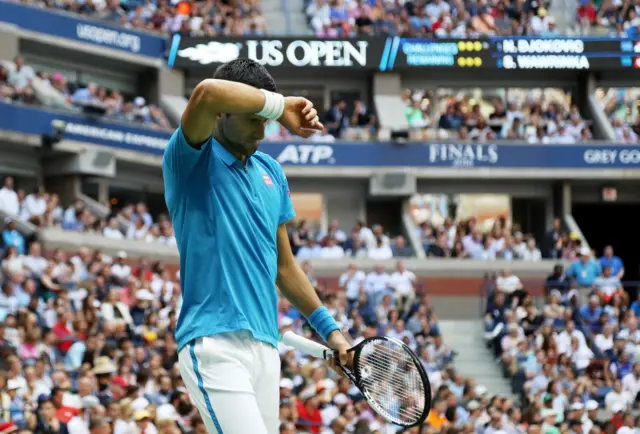 Novak Djokovic of Serbia reacts