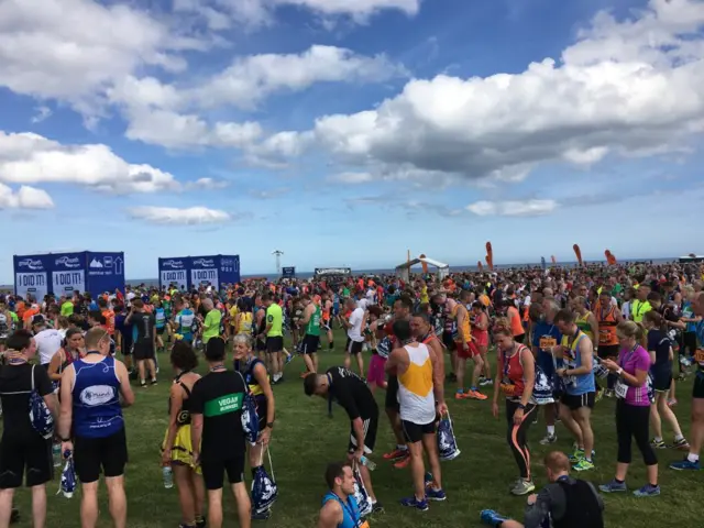 Runners at the finish of the Great North Run