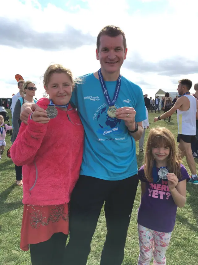 A family with their Great North Run medals