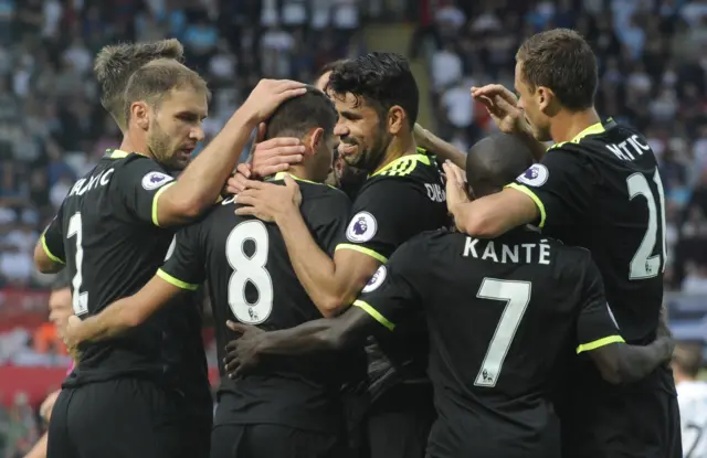 Costa celebrates with his Chelsea teammates