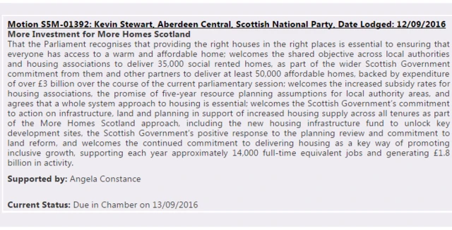 Housing debate motion