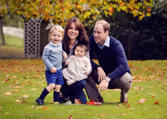 The Duke and Duchess of Cambridge, with Prince George and Princess Charlotte, at Kensington Palace