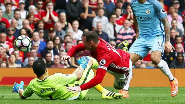 Claudio Bravo challenge on Wayne Rooney