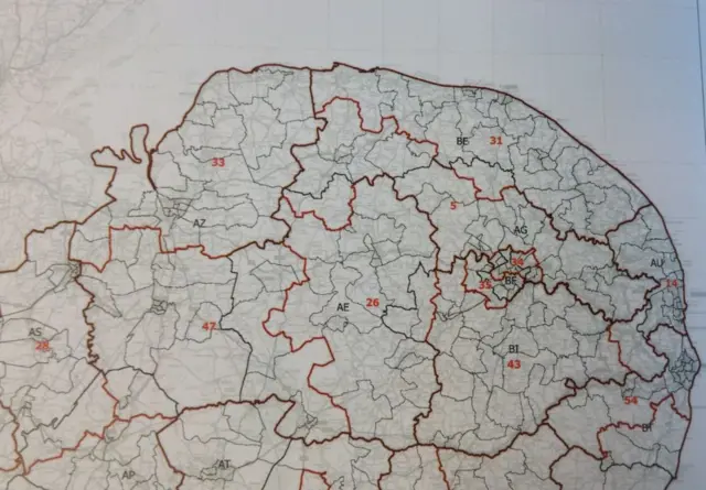 A map of constituencies in Norfolk