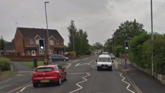 Pedestrian crossing on West Road just before junction with Weston Coyney Road