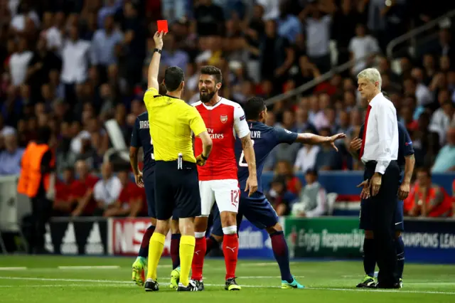 Olivier Giroud sent off