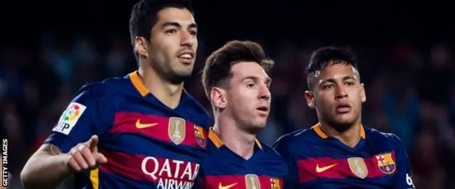 Barcelona trio Luis Suarez, Lionel Messi and Neymar