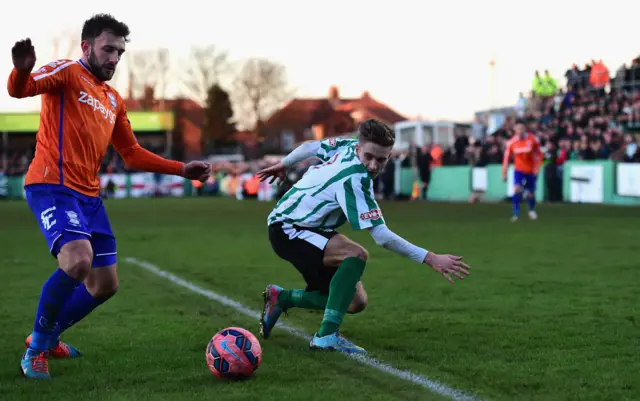 Neal Eardley (left) in action for Birmingham against Blyth Spartans in the FA Cup