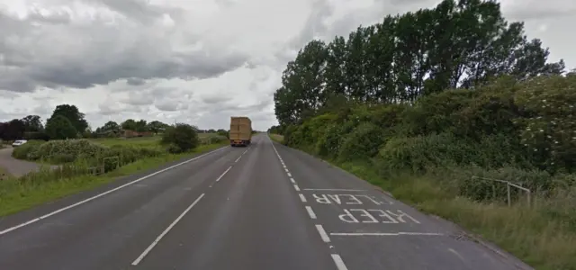 The A17 road, with a lorry travelling away from camera