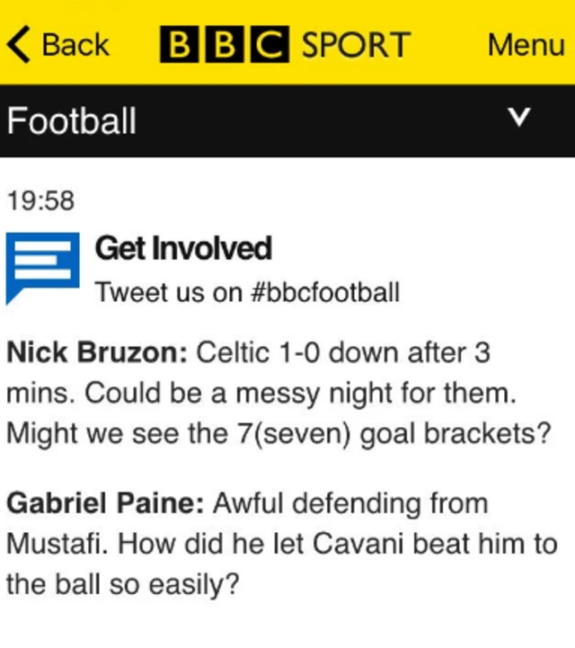 BBC live text