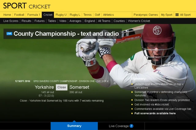 County Cricket coverage page