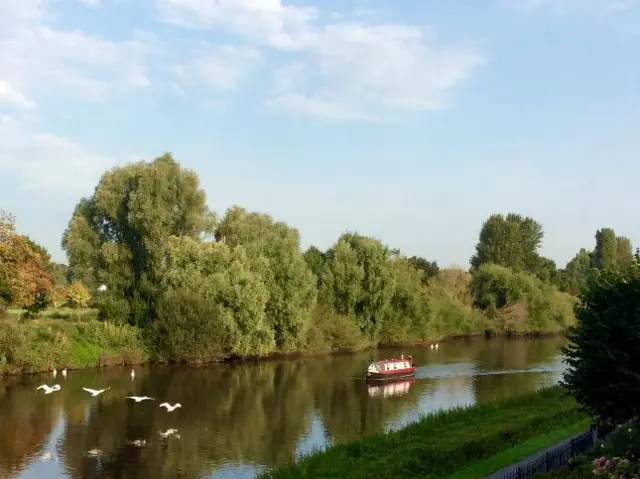 Canal boat on river