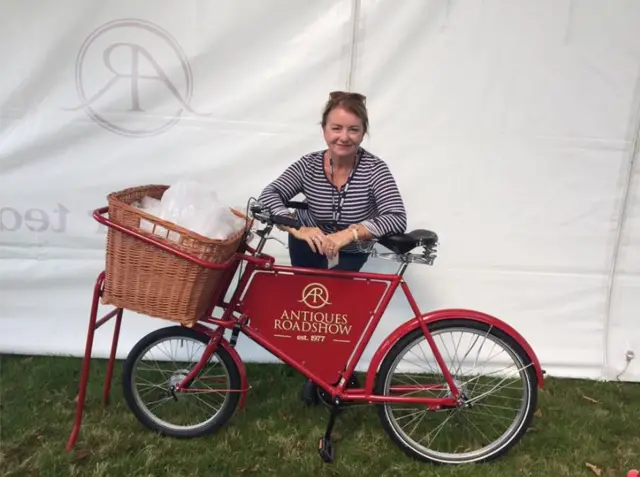 Debbie with Antiques Roadshow bicycle