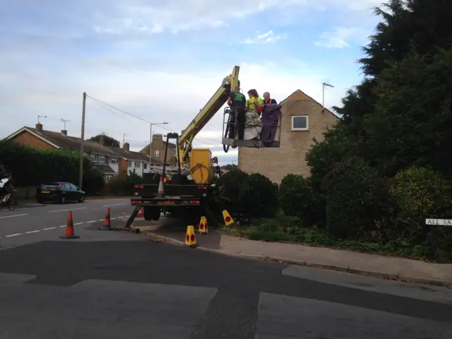 Cherry picker coming to retrieve escaped iguana