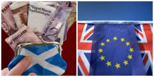 Scottish purse,UK and EU flags