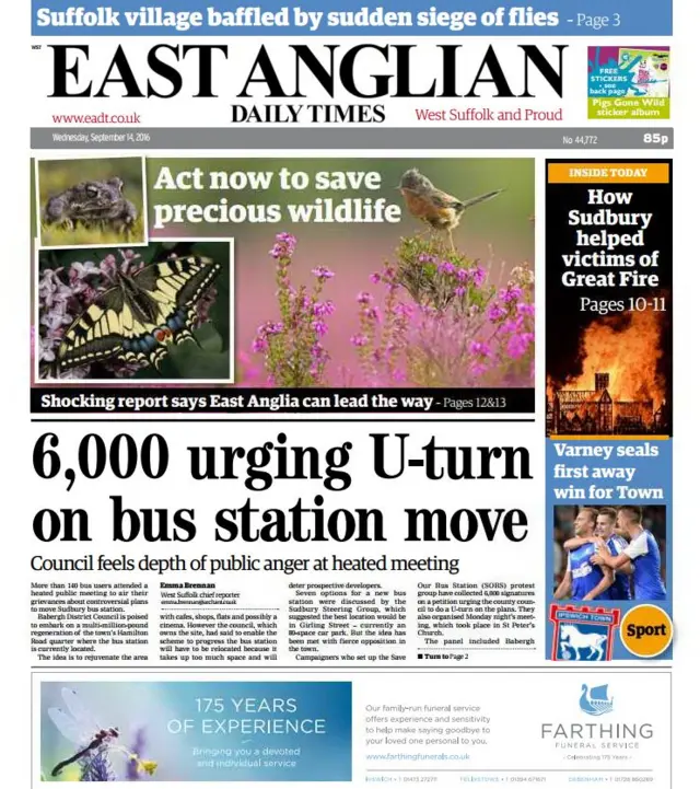 East Anglian Daily Times front page