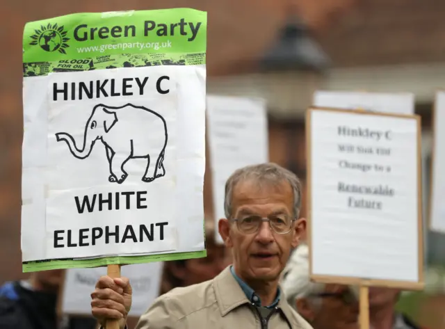 Hinkley C protesters in Bridgwater, Somerset, as the Hinkley Point C nuclear power station will go ahead following a "new agreement" with EDF, the Government has confirmed.