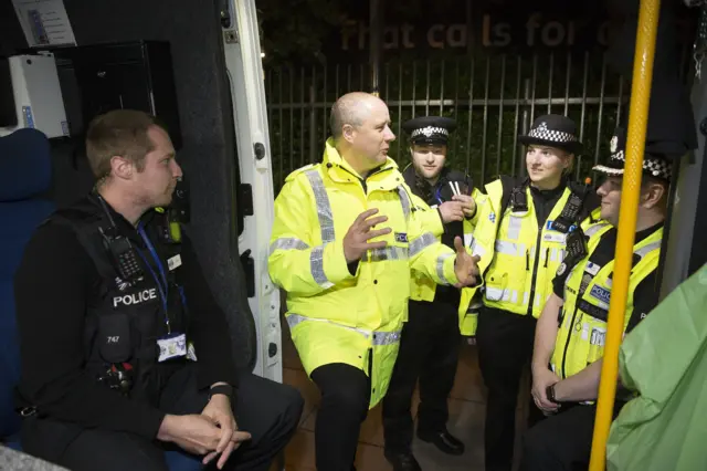 Stephen Mold on patrol with police officers in Northamptonshire