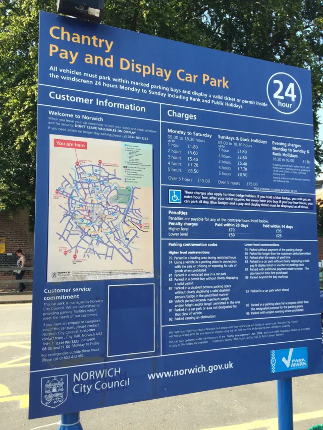 A view of the Chantry Pay and Display Car Park sign