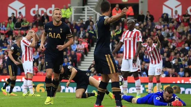 Stoke City players during their game against Tottenham after conceding