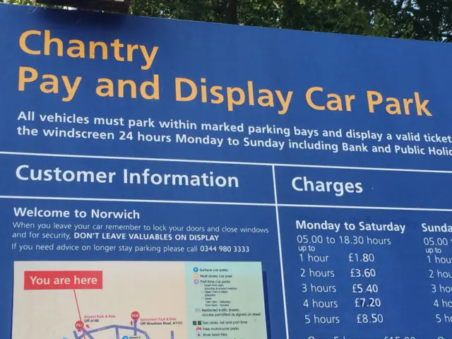 A sign for the Chantry Pay and Display Car Park in Norwich