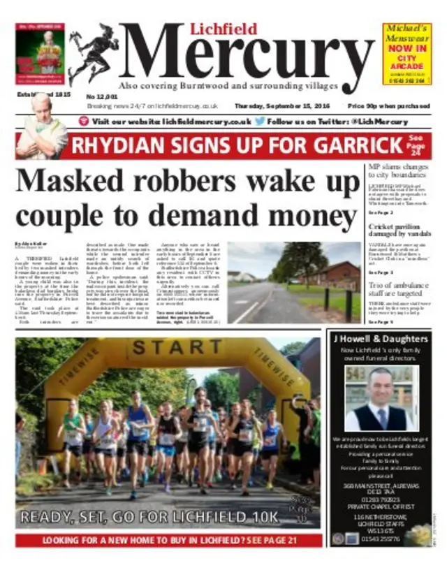 Lichfield Mercury front page