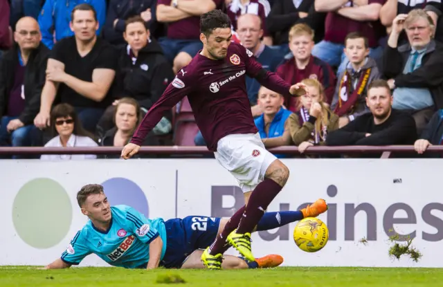 Hamilton's Darren Lyon tackles Hearts' Tony Watt