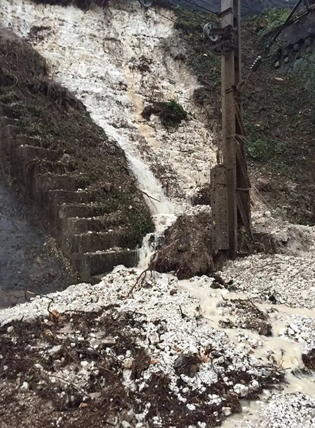 Landslide by railway track