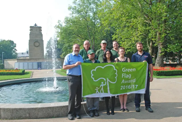 Councillor Taiba Yasseen (centre left) with the Clifton Park team in the 'War Memorial garden'