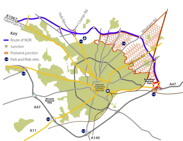 Northern Distributor Road, Norwich map