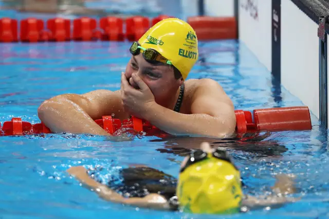 Maddison Elliott reacts after breaking the world record