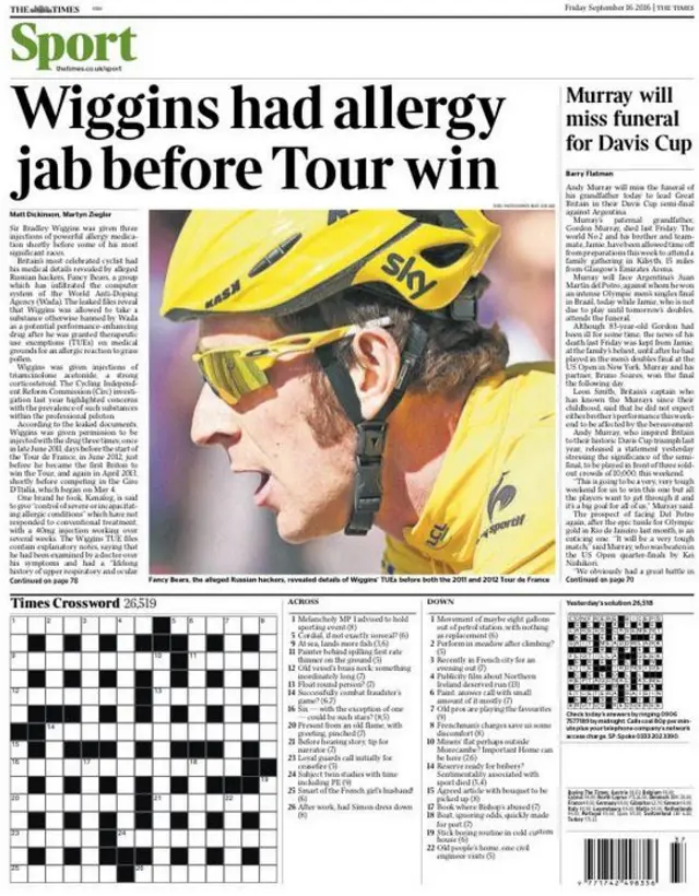 Sir Bradley Wiggins The Times back page