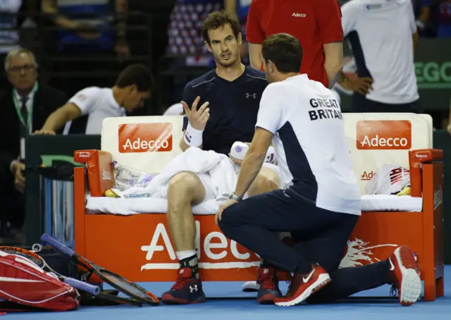 Andy Murray receives treatment